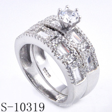 Fashion Micro Pave 925 Silver Jewelry Twin Ring with Zirconia (S-10319)